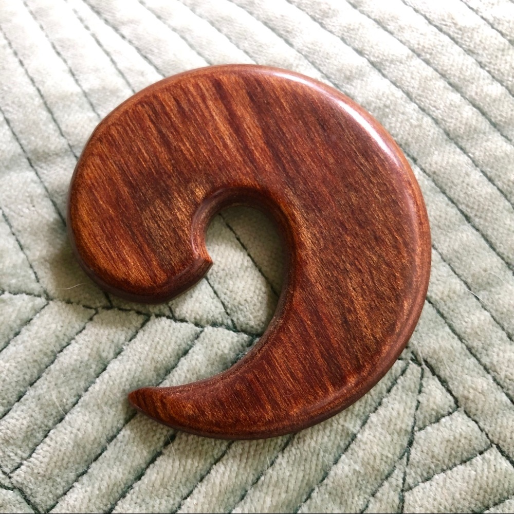 VINTAGE Wooden Swirl Brooch Pin 1970s Abstract